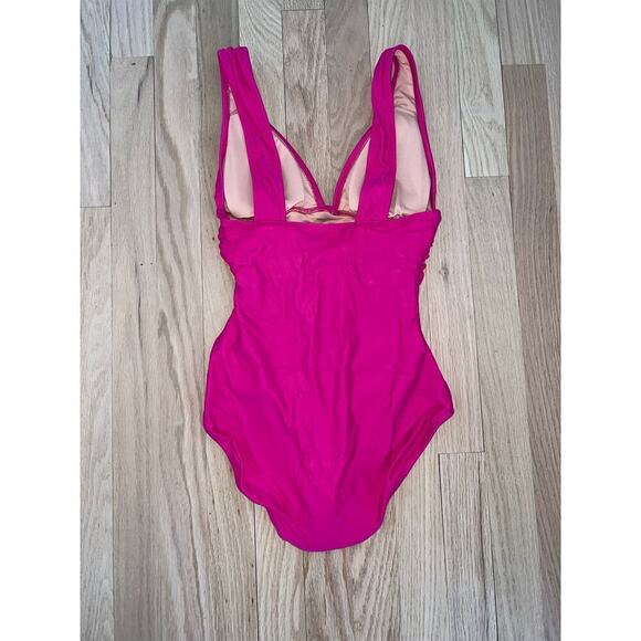 NWT J. Crew Ruched V-Neck One Piece Pink Radiant Fuchsia Women's Swimsuit Sz 2 - Picture 3 of 8